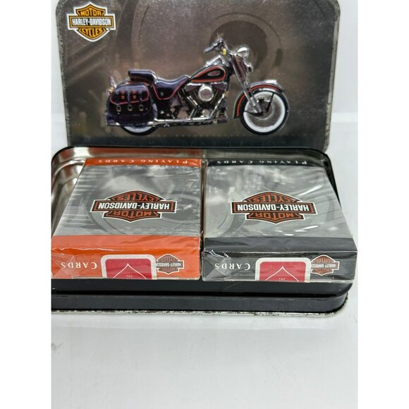 Harley-Davidson 2 Deck Playing Cards Set in Motorcycle Tin | Orange & Black - Picture 5 of 10